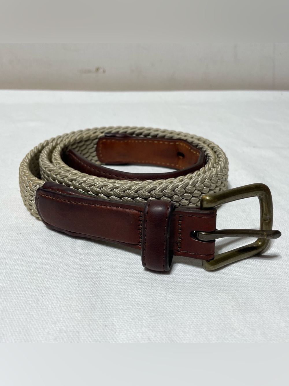 Orvis Braided Rope & Leather Trim Stretch Belt Men’s 42 Beige Brown Outdoor